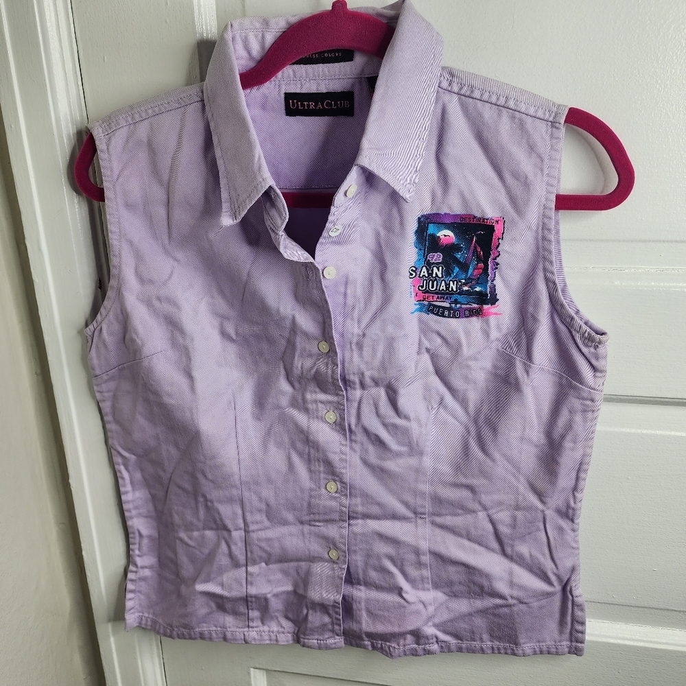 Vintage 90s San Juan Puerto Rico Purple Sleeveless Button Up Womens Small